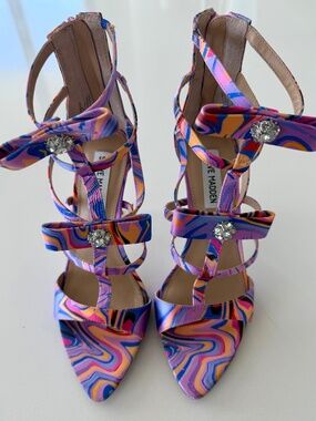 STEVE MADDEN Women's Sinclair Satin Rhinestone Embellished Dress Sandal Size 6.5